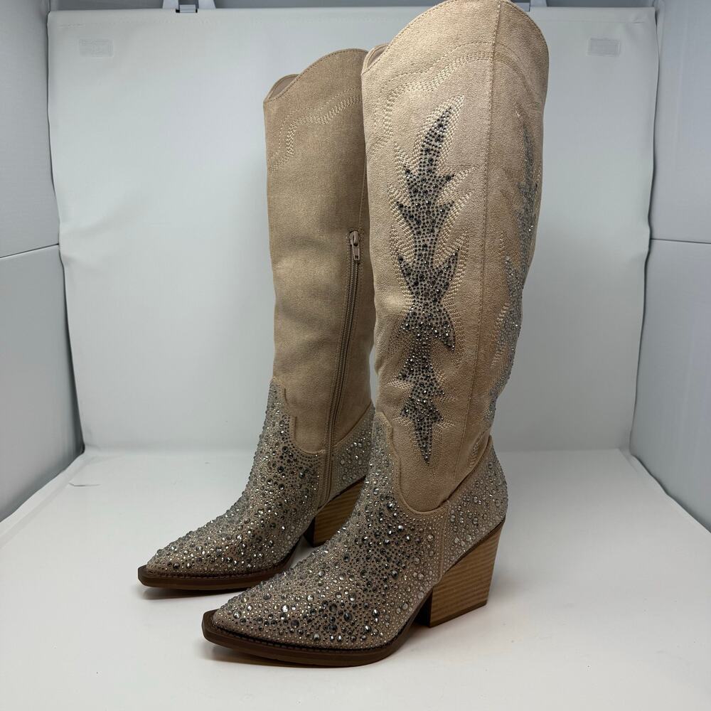 Madden Girl Apple Western Boots Womens 8 Sand Rhinestones Cowboy Boots NIB - Picture 13 of 15